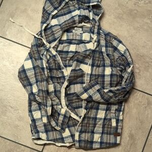 L.L. Bean Blue and White Plaid Kids Raincoat